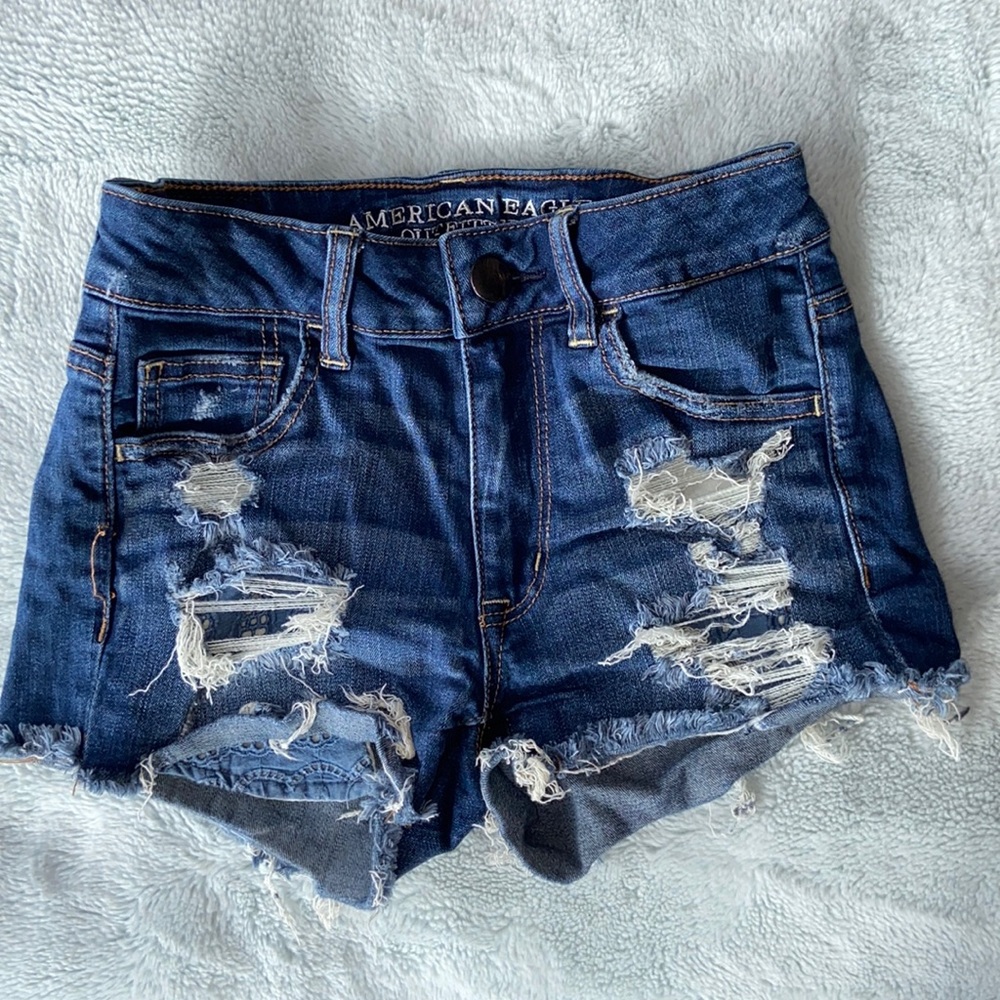 High Rise American Eagle Dark Wash Denim Shorts